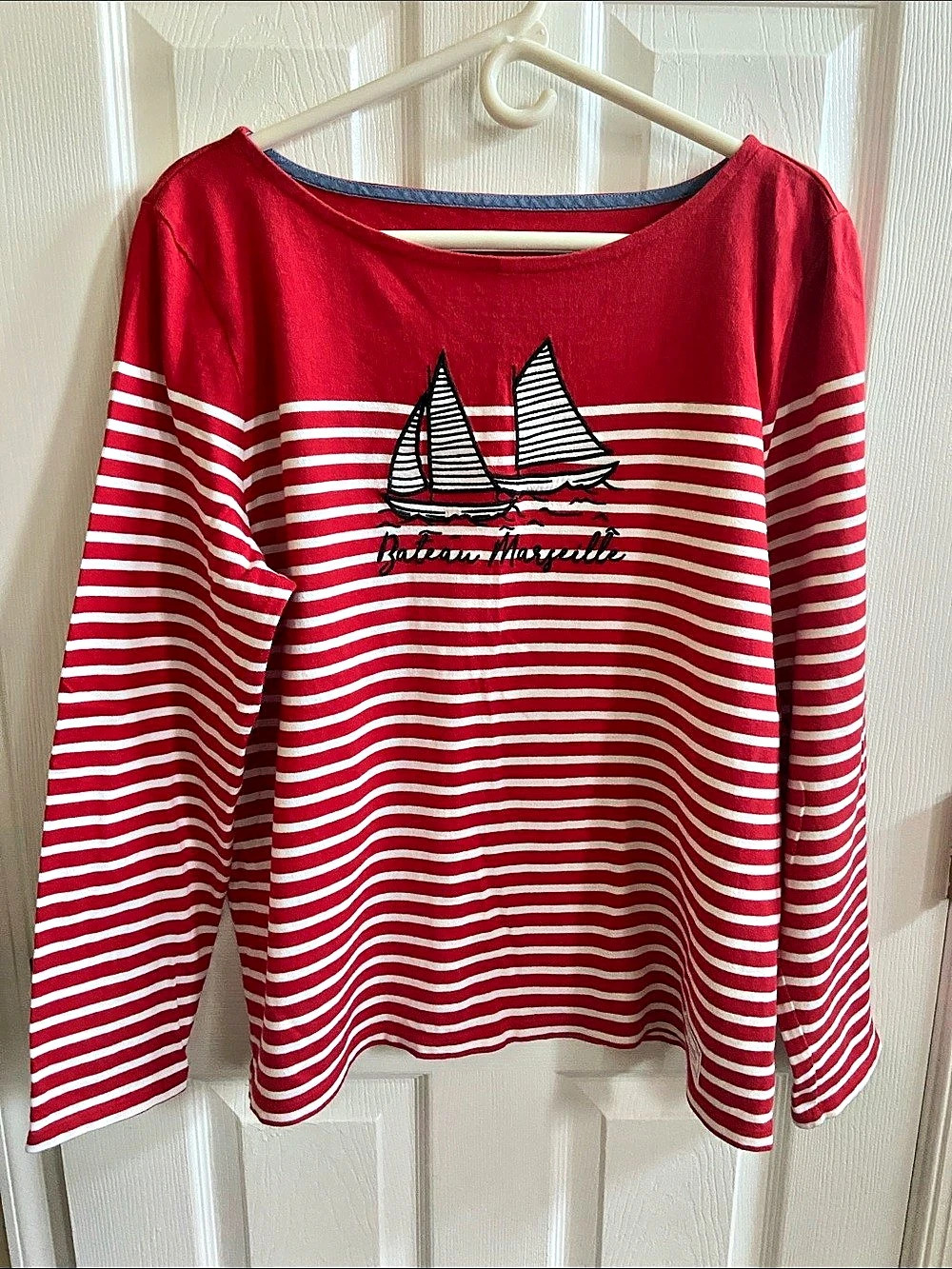 Talbots “Bateau Marseille” Embroidered Striped Long Sleeve Top